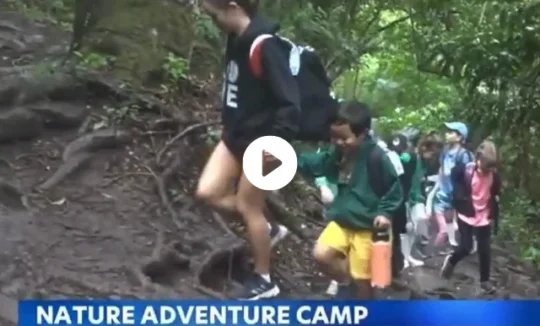 Nature adventure camp children hiking